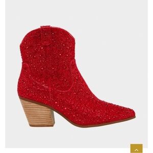 Betsey Johnson Red Crystal Western Ankle Bootie